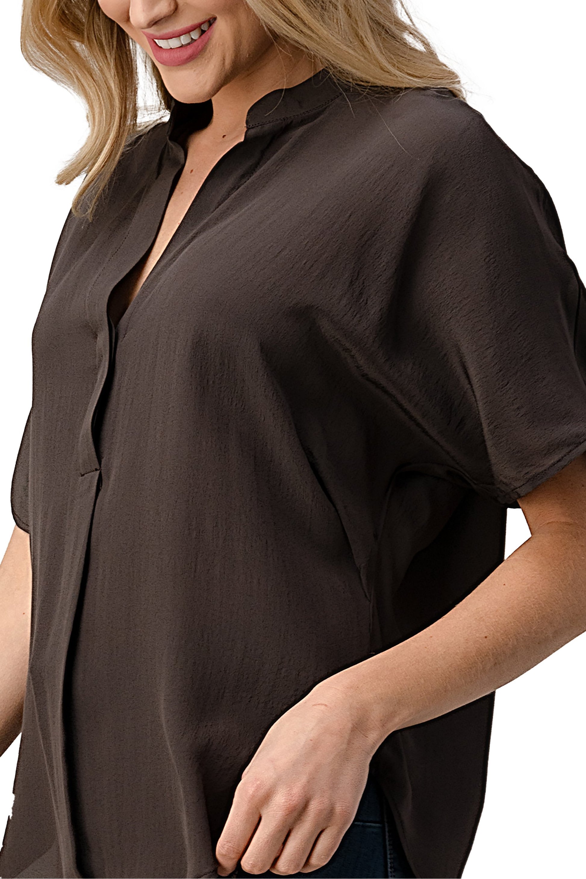 Effortless Dark Grey Oversized Button-Up Blouse for Women Indigo Arrowwood