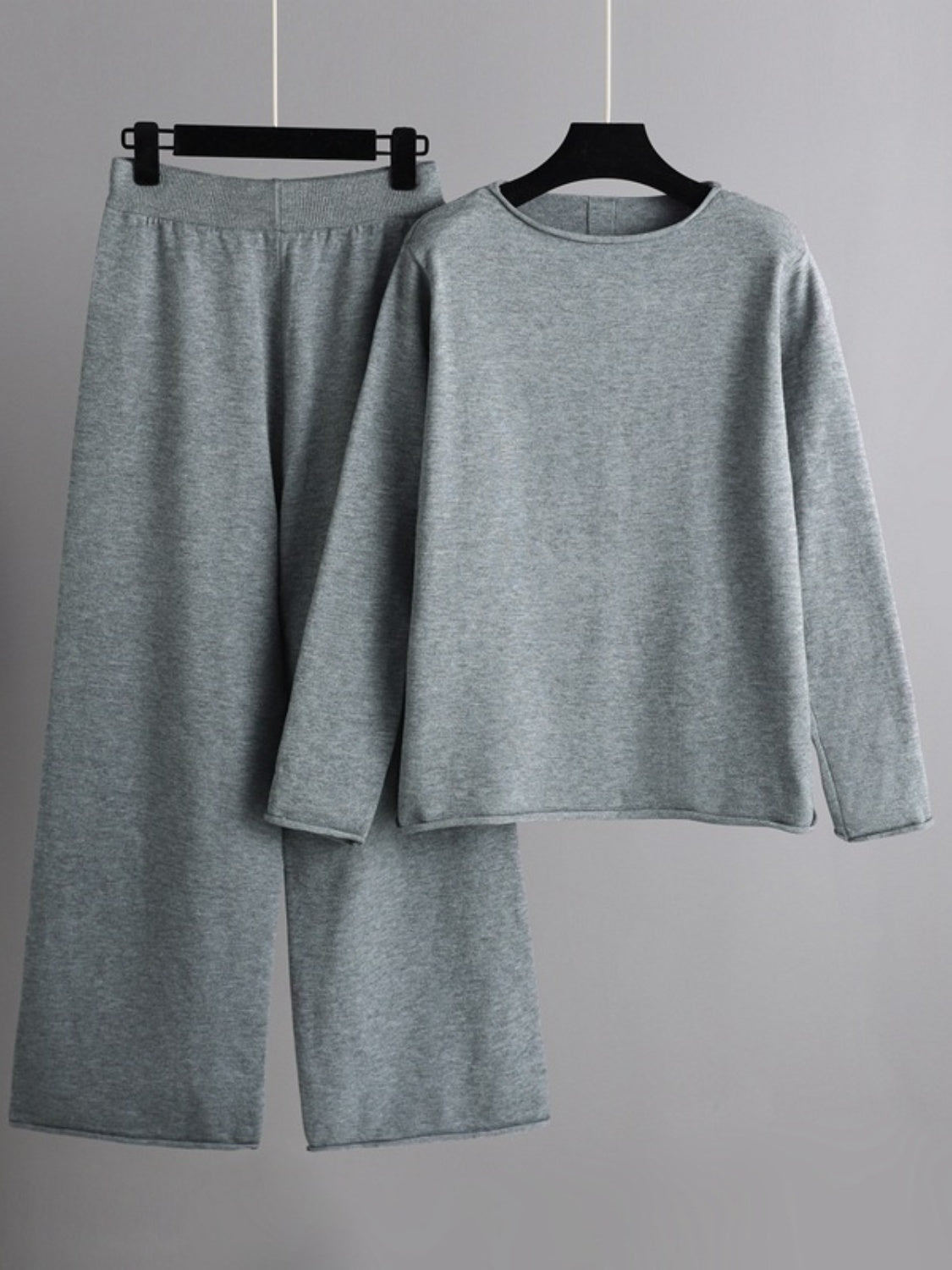 Basic Bae Rolled Round Neck Top and Pants Sweater Set Trendsi