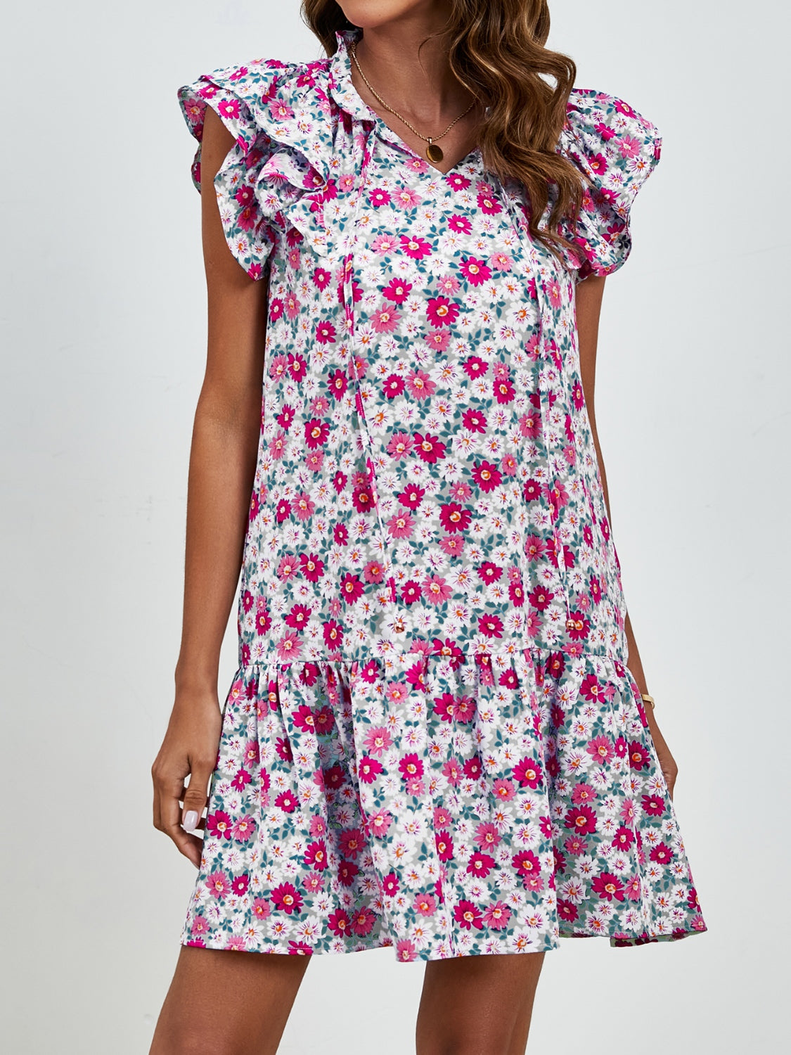 Tied Floral Cap Sleeve Mini Dress Trendsi