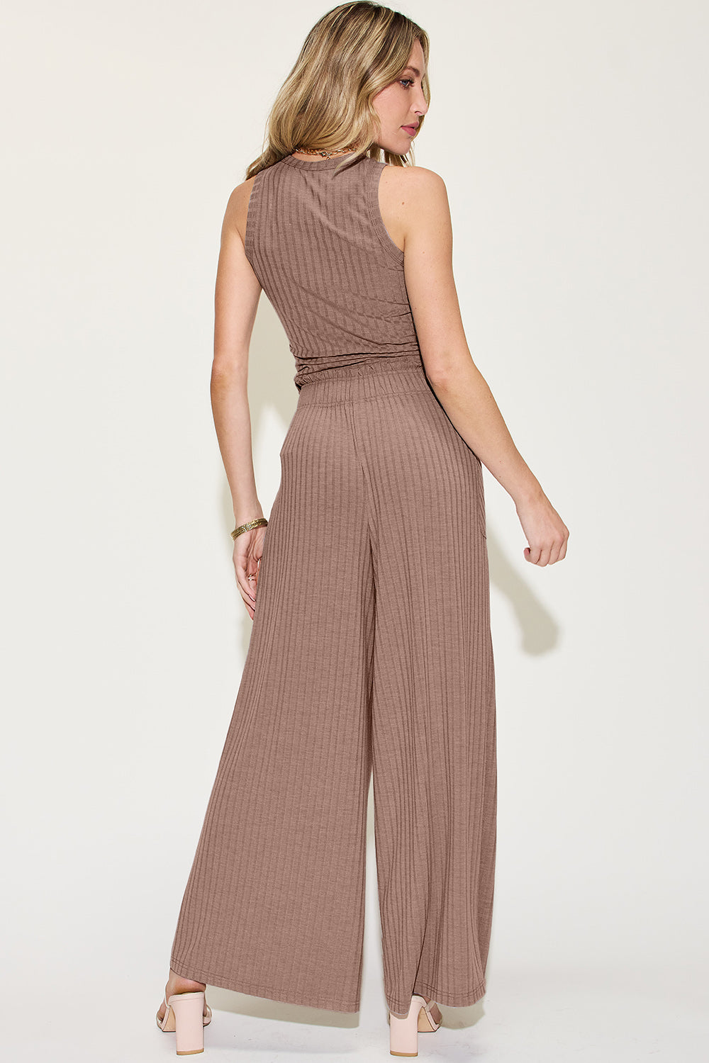 Basic Bae Full Size Ribbed Tank and Wide Leg Pants Set Trendsi