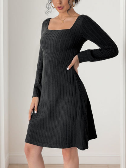 Perfee Butterfly Square Neck Long Sleeve Dress Trendsi