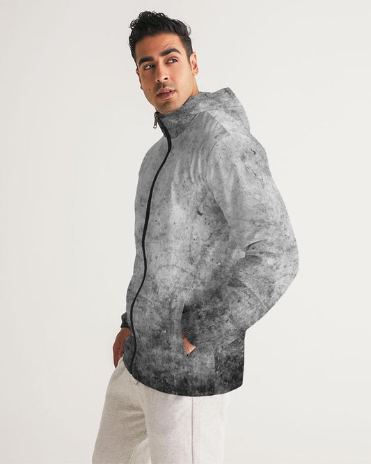 Mens Lightweight Windbreaker Jacket with Hood and Zipper Closure, Grey Grey Coco