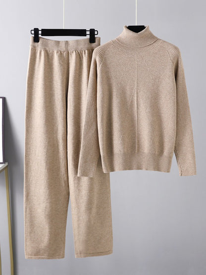 Basic Bae Turtleneck Raglan Sleeve Top and Pants Sweater Set Trendsi