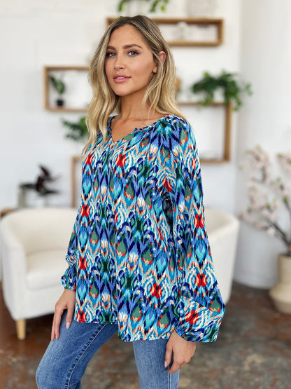 Double Take Full Size Printed Balloon Sleeve Blouse Trendsi