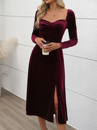 Perfee Sweetheart Neck Long Sleeve Midi Dress Trendsi