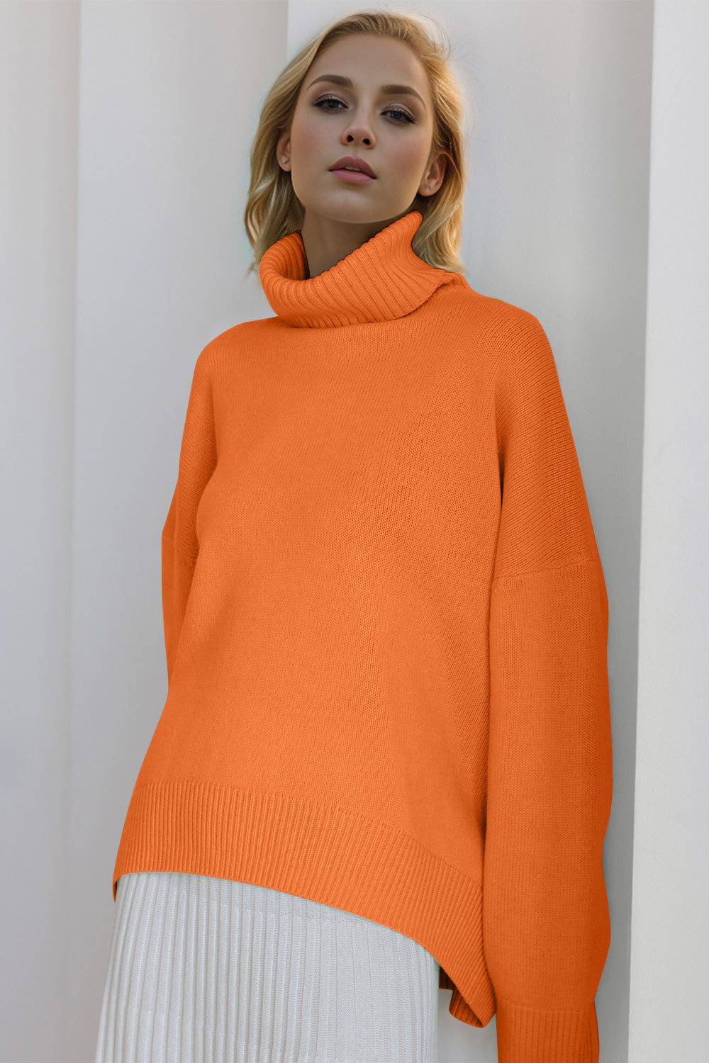 Basic Bae Turtleneck Dropped Shoulder Long Sleeve Sweater Trendsi