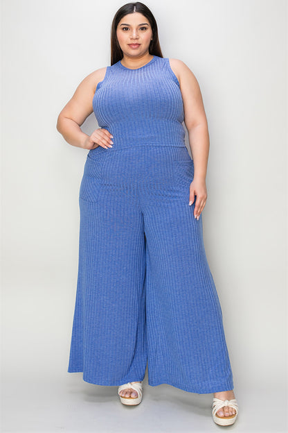 Basic Bae Full Size Ribbed Tank and Wide Leg Pants Set Trendsi