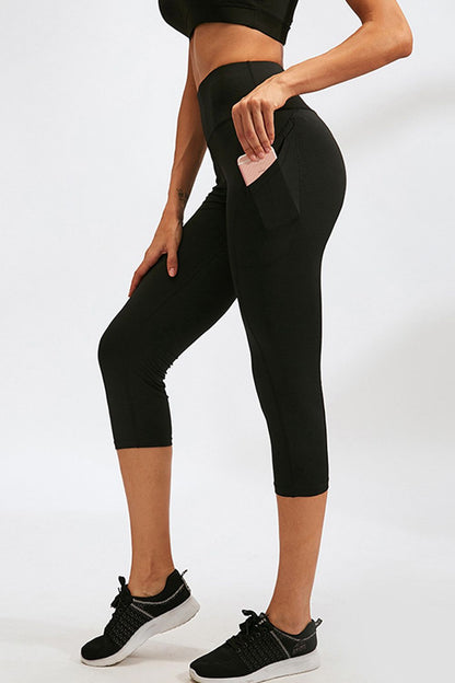 Slim Fit Wide Waistband Active Leggings with Pockets Trendsi