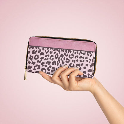 Womens Wallet, Zip Purse, Pink Leopard Grey Coco