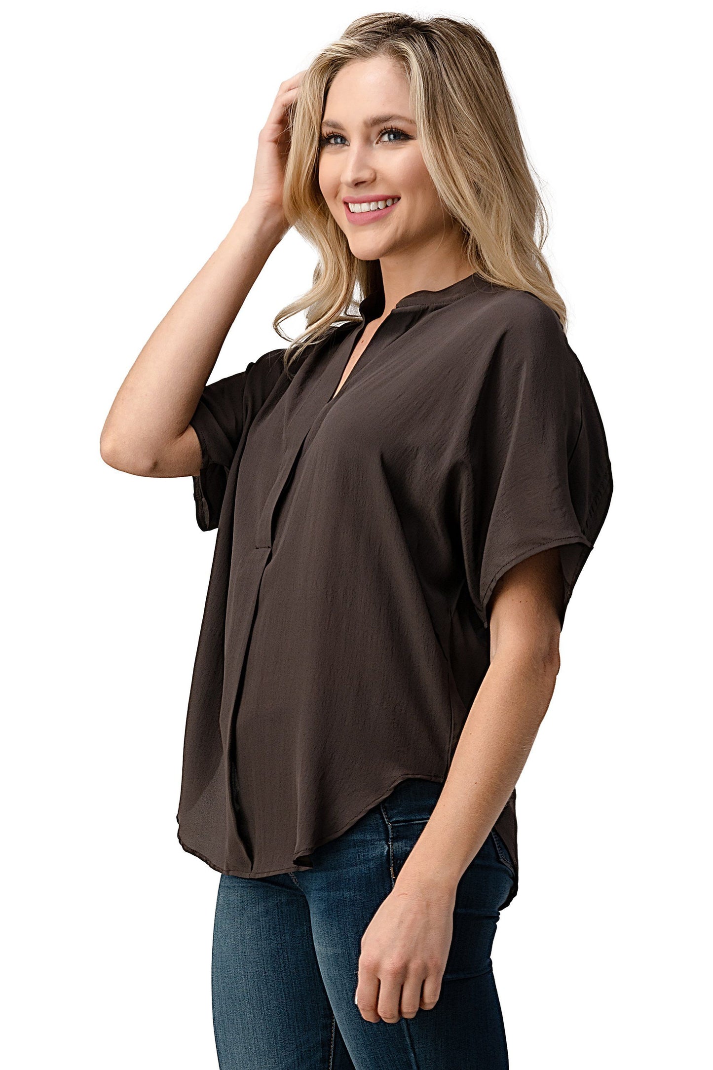 Effortless Dark Grey Oversized Button-Up Blouse for Women Indigo Arrowwood