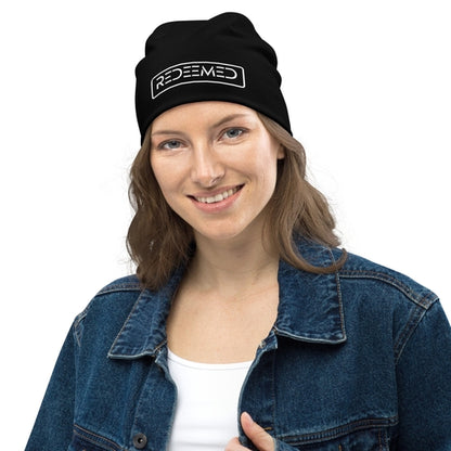 Beanie Hat - Black Slouchy Beanie Redeemed Print Men/Women Grey Coco