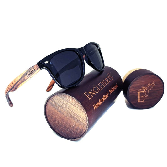 Zebrawood Sunglasses, Stars and Bars With Wooden Case, Polarized, Purple Ariadne