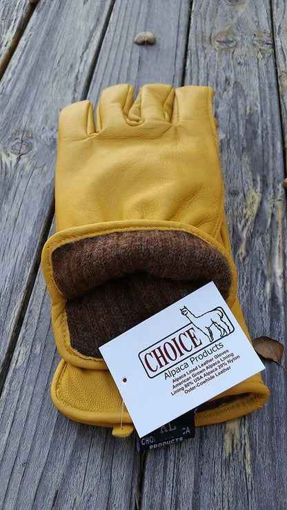 Alpaca Knit Lined Cowhide Leather Gloves - Alpaca Made in the USA Milky Way