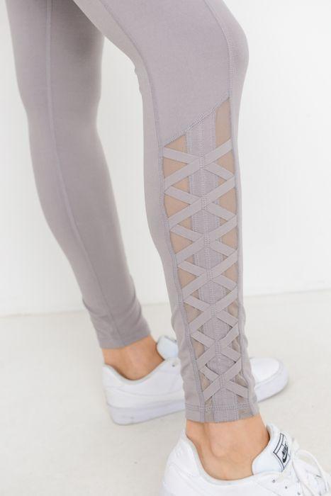 Highwaist Hybrid Mesh & Lattice Straps Full Pocket Leggings Blue Lelantos