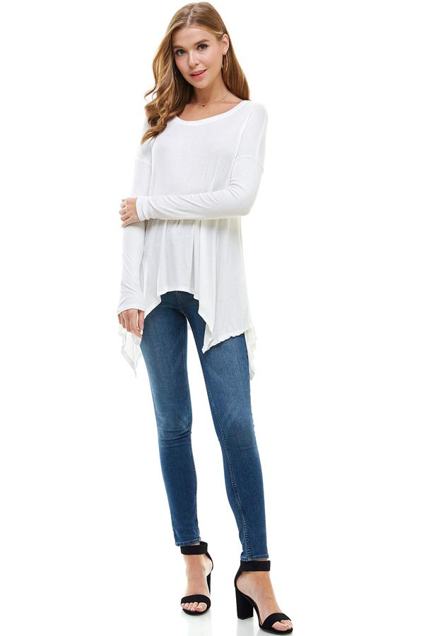 Women's Long-Sleeve Asymmetrical Hem Top Indigo Arrowwood