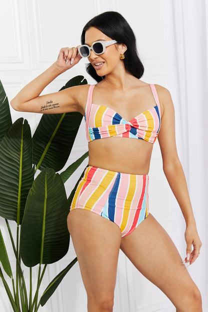 Marina West Swim Take A Dip Twist High-Rise Bikini in Stripe Trendsi