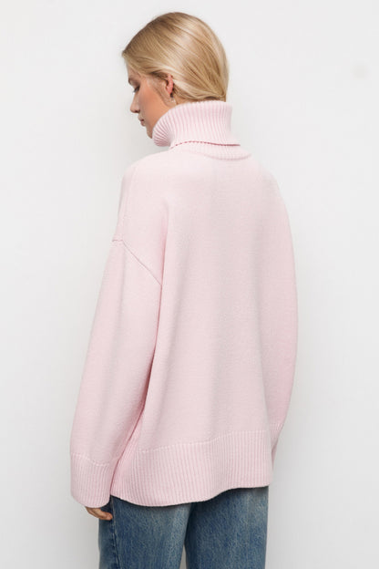 Basic Bae Turtleneck Dropped Shoulder Long Sleeve Sweater Trendsi