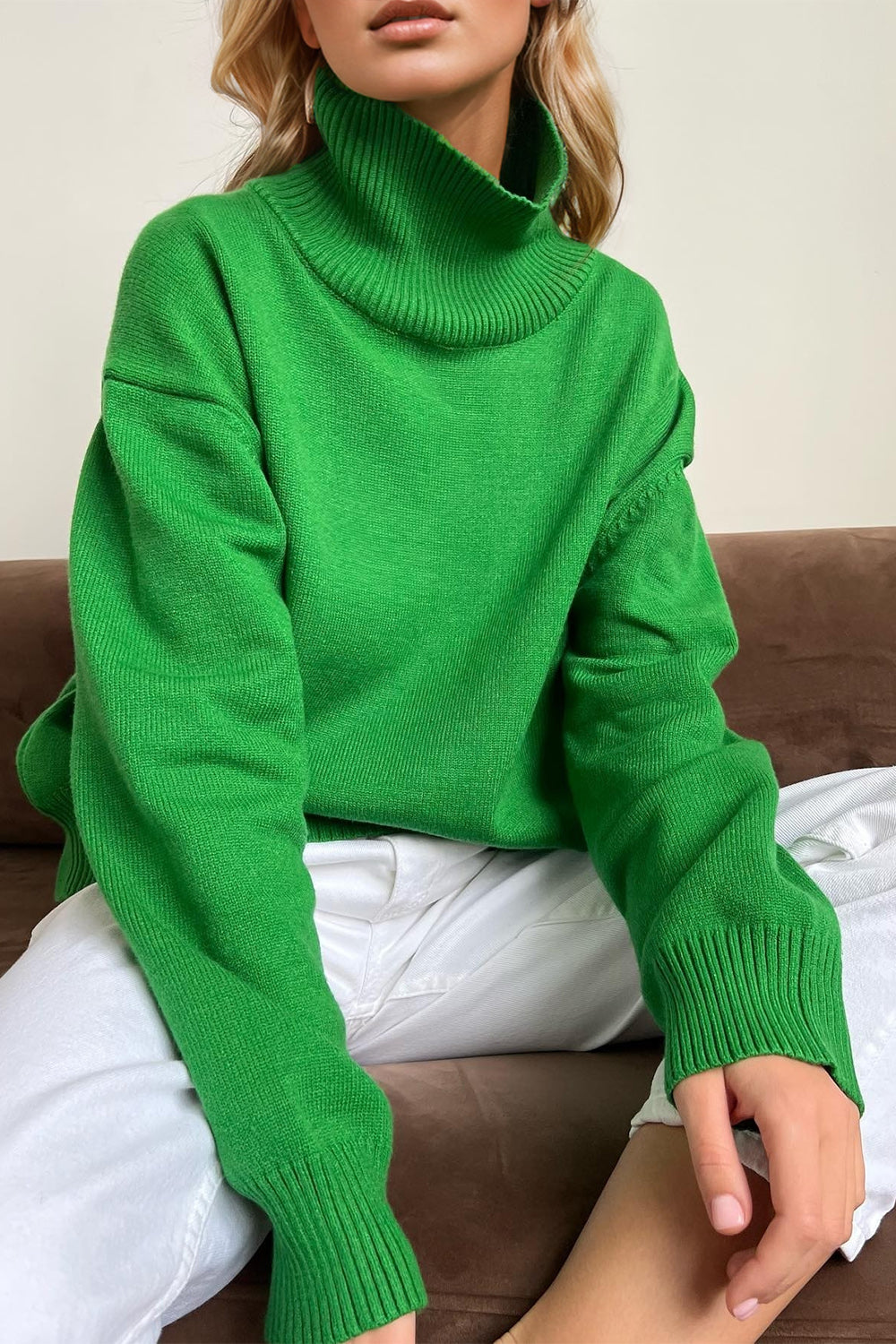 Basic Bae Turtleneck Dropped Shoulder Long Sleeve Sweater Trendsi