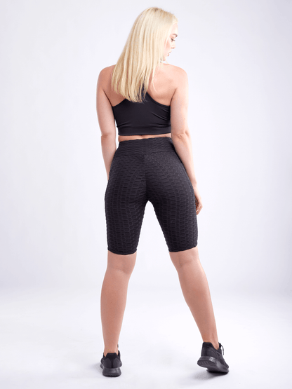 High-Waisted Scrunch Yoga Shorts with Hip Pockets Black Lavender