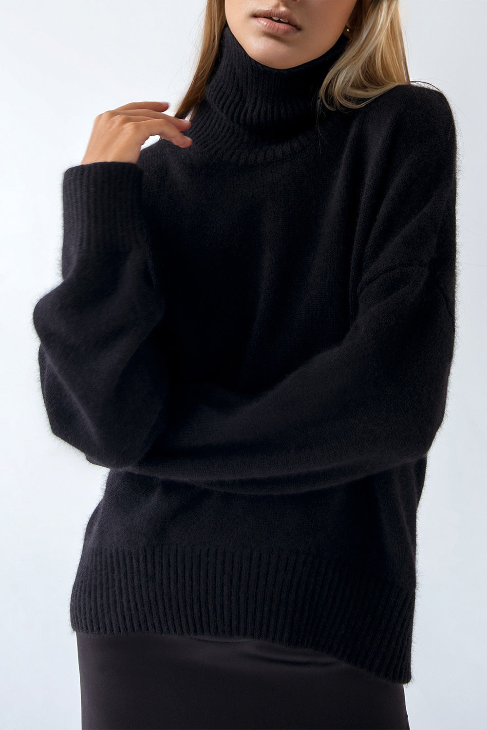 Basic Bae Turtleneck Dropped Shoulder Long Sleeve Sweater Trendsi