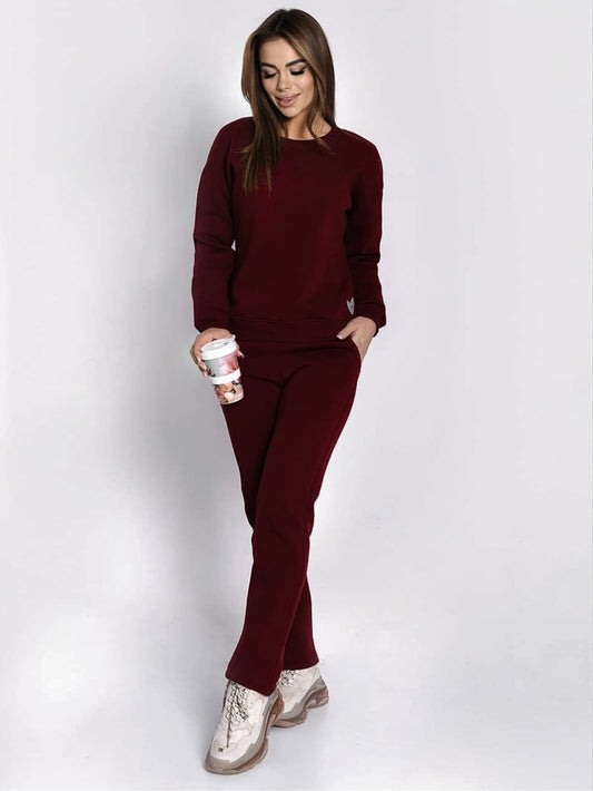 Insulated tracksuit for women sweatshirt and loose pants burgundy Rose Pallas