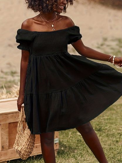 Full Size Ruffled Off-Shoulder Short Sleeve Dress Trendsi