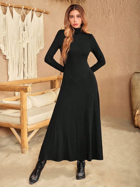 Turtleneck Long Sleeve Maxi Dress Trendsi