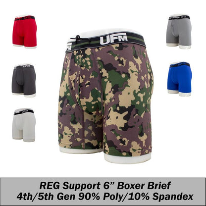 UFM Boxer Brief 6" - Polyester REG Support, adjustable pouch, various colors and sizes.