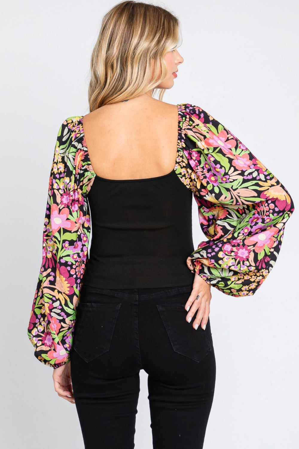 ODDI Full Size Floral Balloon Sleeve Blouse Trendsi