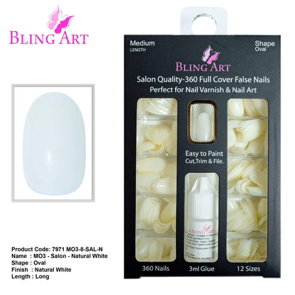 False Nails by Bling Art 360 Oval Medium Natural Acrylic Fake Nail Tan Poppy