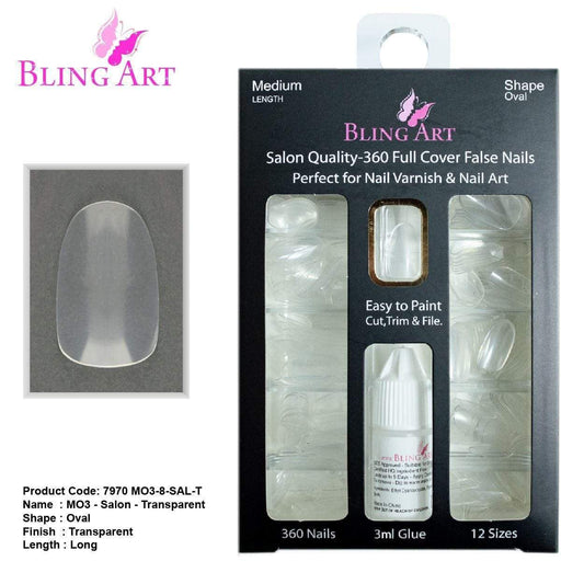 False Nails by Bling Art 360 Oval Medium Transparent Acrylic Fake Nail Tan Poppy