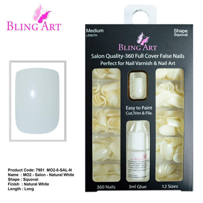 False Nails by Bling Art 360 Squoval Long Natural Acrylic Fake Nail Tan Poppy