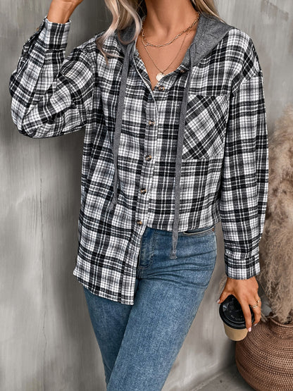 Plaid Long Sleeve Hooded Jacket Trendsi