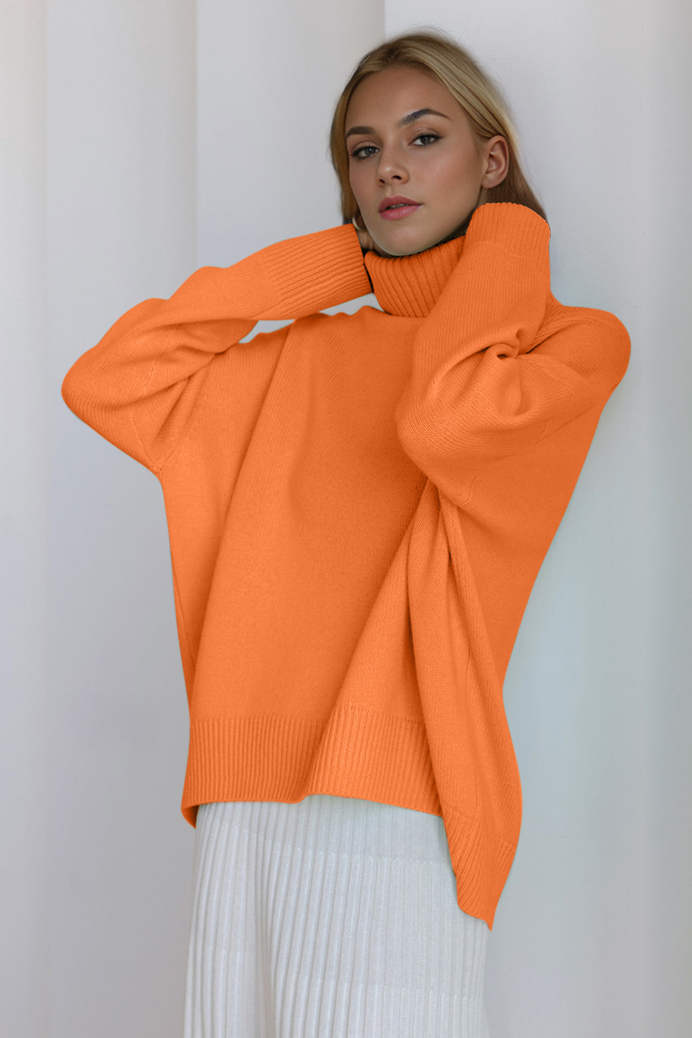 Basic Bae Turtleneck Dropped Shoulder Long Sleeve Sweater Trendsi