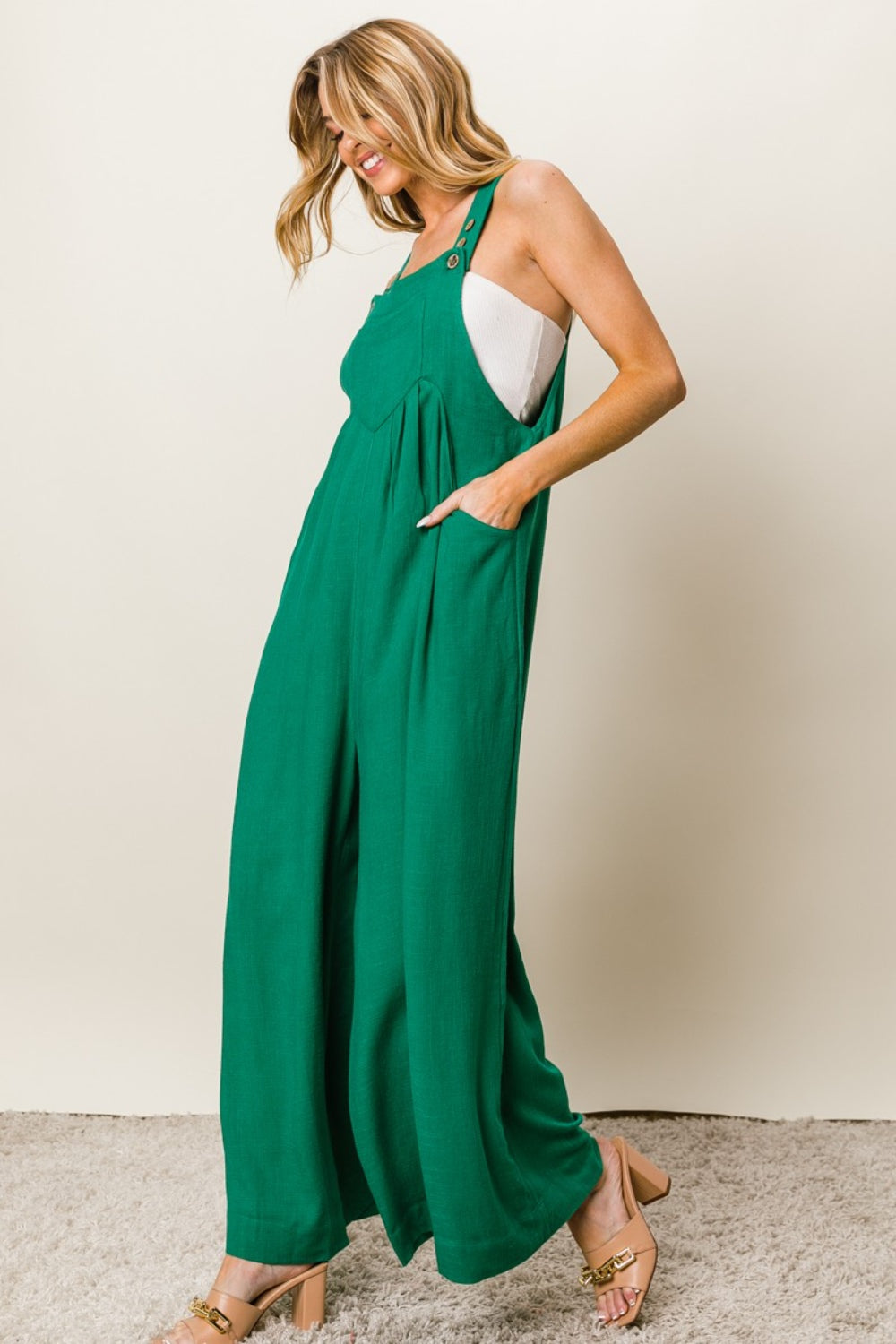 BiBi Texture Sleeveless Wide Leg Jumpsuit Trendsi