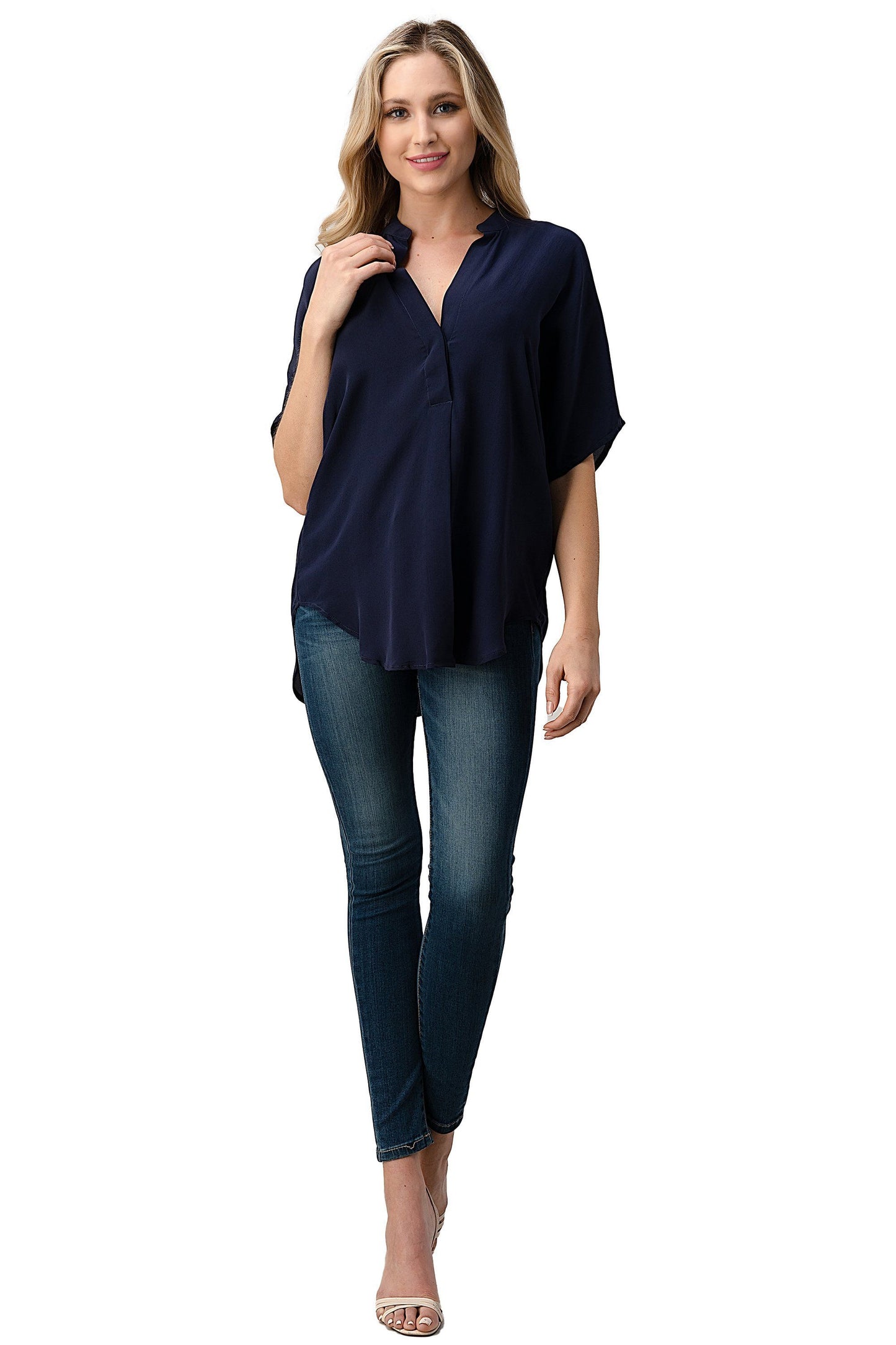 Effortless Dark Grey Oversized Button-Up Blouse for Women Indigo Arrowwood