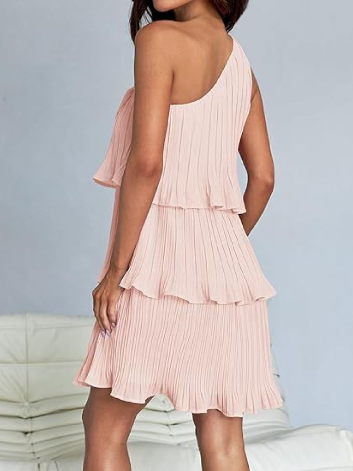 Layered Single Shoulder Mini Dress Trendsi