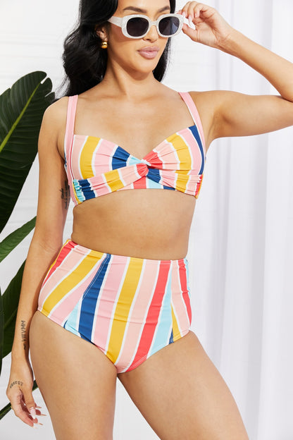 Marina West Swim Take A Dip Twist High-Rise Bikini in Stripe Trendsi