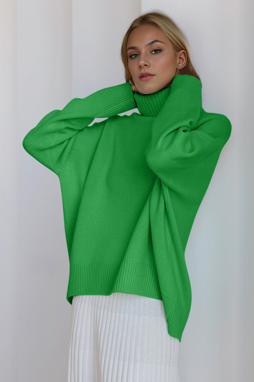 Basic Bae Turtleneck Dropped Shoulder Long Sleeve Sweater Trendsi