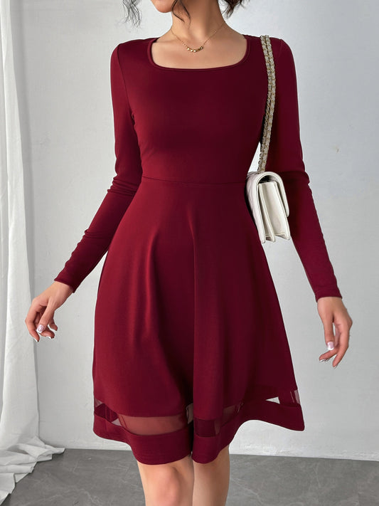 Square Neck Long Sleeve Mini Dress Trendsi