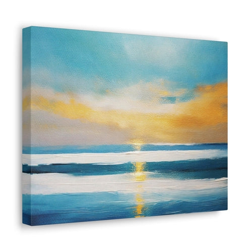 Canvas Wall Art Decor, Blue Ocean Golden Sunset Print Grey Coco