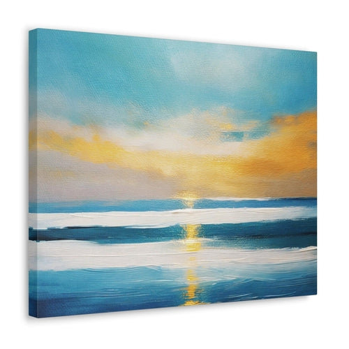 Canvas Wall Art Decor, Blue Ocean Golden Sunset Print Grey Coco