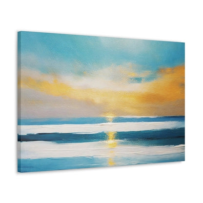 Canvas Wall Art Decor, Blue Ocean Golden Sunset Print Grey Coco