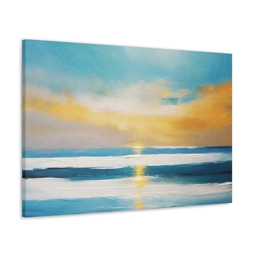 Canvas Wall Art Decor, Blue Ocean Golden Sunset Print Grey Coco