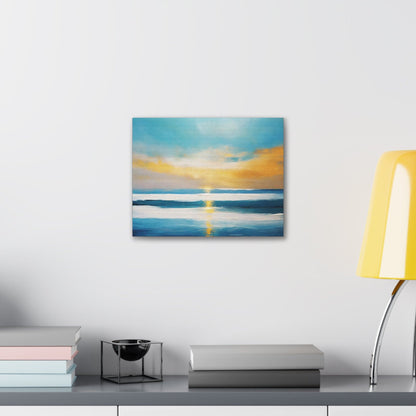 Canvas Wall Art Decor, Blue Ocean Golden Sunset Print Grey Coco