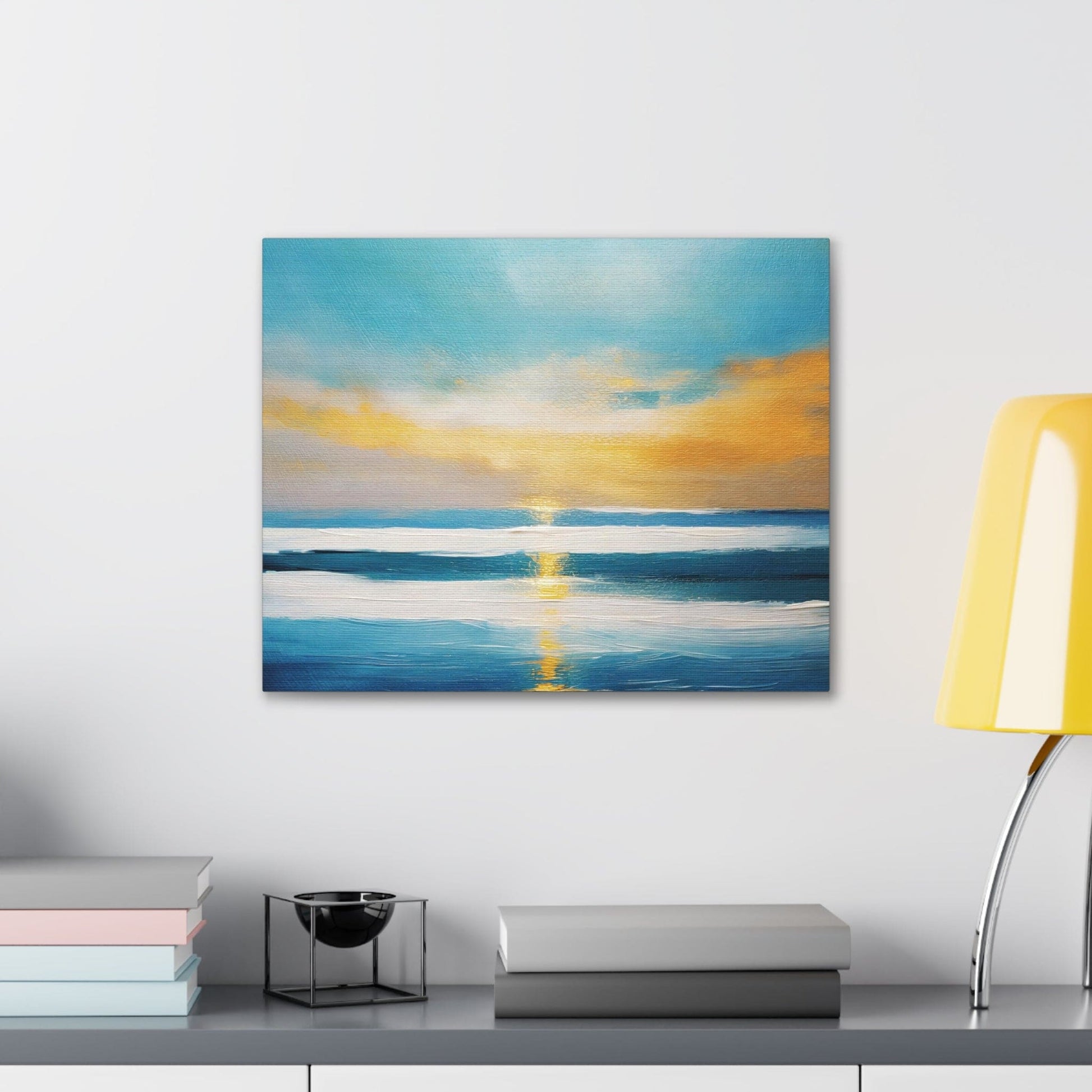 Canvas Wall Art Decor, Blue Ocean Golden Sunset Print Grey Coco