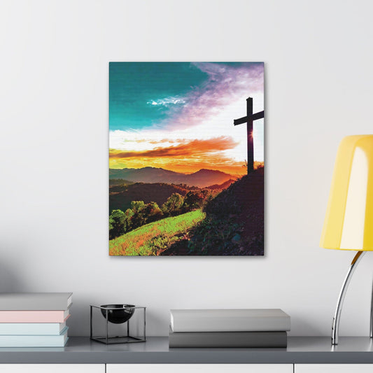 Canvas Wall Art Decor, Cross on Hilltop Grey Coco