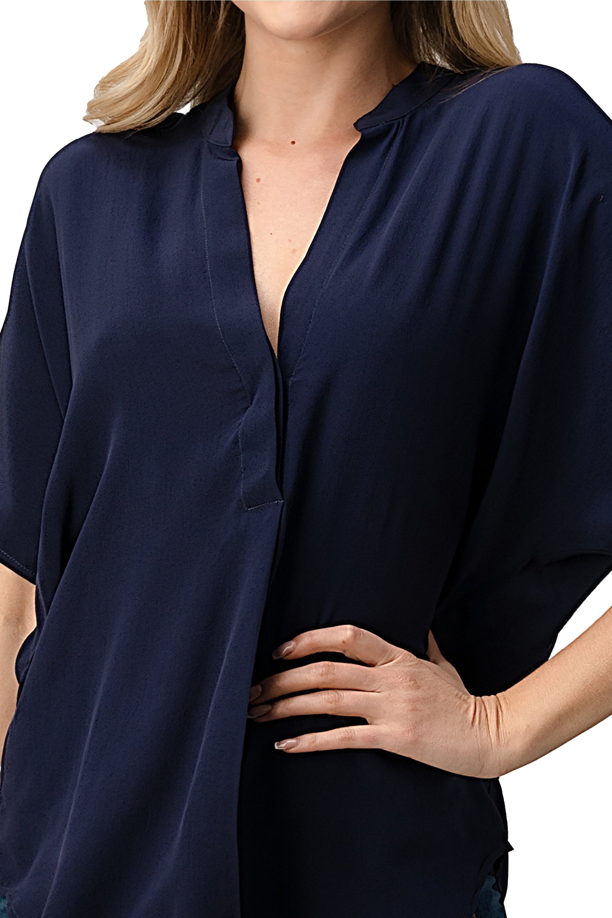 Effortless Dark Grey Oversized Button-Up Blouse for Women Indigo Arrowwood