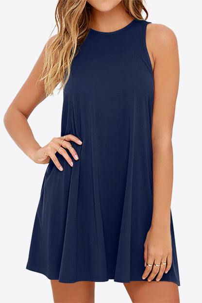 Full Size Round Neck Sleeveless Dress with Pockets Trendsi