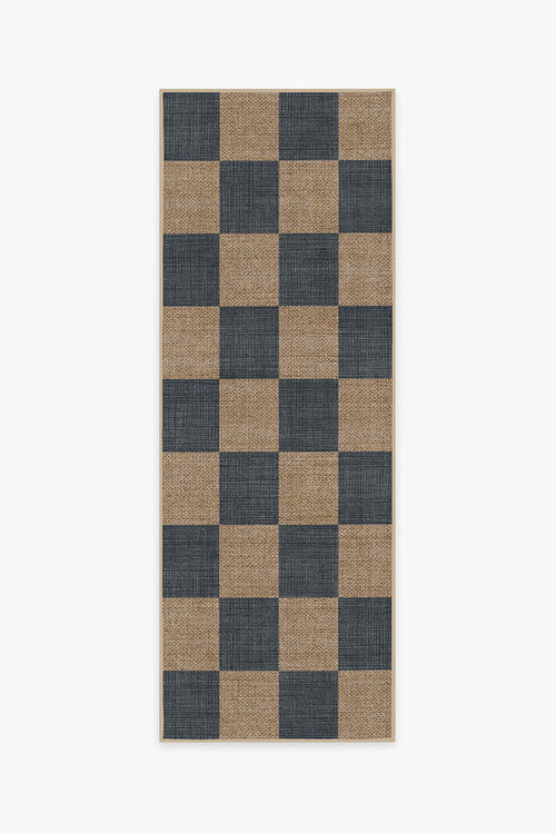 Checkerboard Soft Navy Re-Jute Rug Cerise Coconut